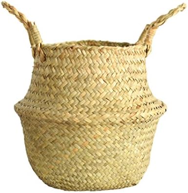 Wensltd Seagrass Wicker Basket Wicker Basket Flower Pot Folding Basket Dirty Basket