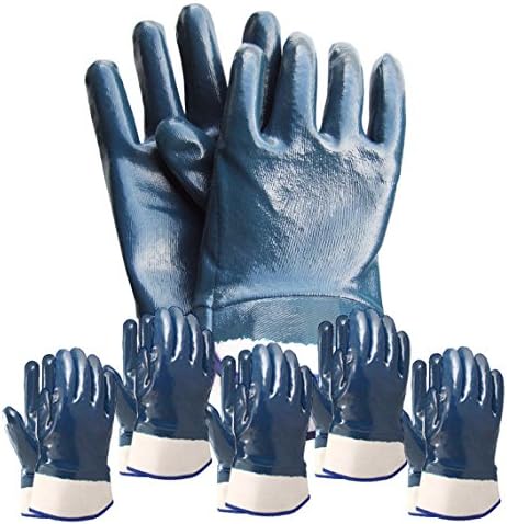 5 X Pairs Arvello N693 Mens Work Gloves Nitrile Fully Dipped Open Cuffs Size 10, 10 - X-Large, Blue