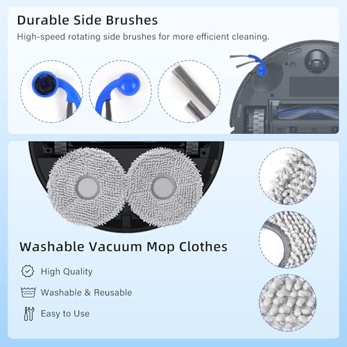 Replacement Accessories for ECOVACS Deebot T50 PRO OMNI Gen3, T50 OMNI Gen3 | T30e Omni Robot Vacuum Cleaner, 1 Main Brush, 4 Filters, 4 Side Brushes, 6 Mop Cloths, 4 Bags