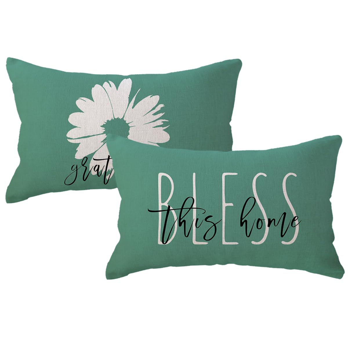 View 1 of ***bright teal***ULOVE LOVE YOURSELF Green Daisy Lumbar Pillow Covers 12X20 Inch Spring Summer Floral Pillow Cases Modern Abstract Flower Decorative Rectangle Throw Pillowcases 2Pack for Sofa/Couch/Porch***bright teal***