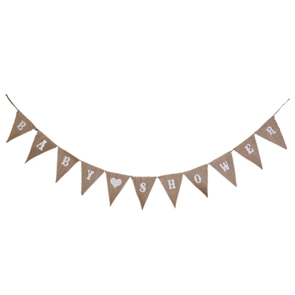AKORD Baby Shower Bunting Banner Party Decoration, Flags, Jute, Hessian, 280cm