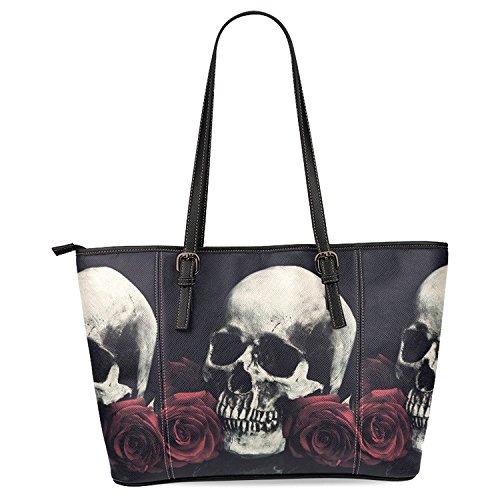 InterestPrint Sugar Skull Women's Leather Tote Shoulder Bags Handbags