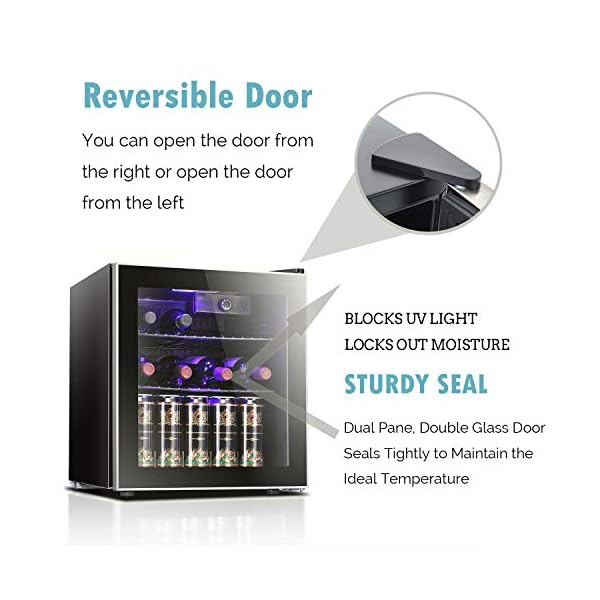 Antarctic-Star-16cuft-Wine-CoolerCabinet-Beverage-Refrigerator-Small-Mini-Red-White-Wine-Cellar-Beer-Soda-Clear-Front-Glass-Door-Counter-Top-Bar-Fridge-Quiet-Operation-Compressor-Adjust-Temperature-Fr