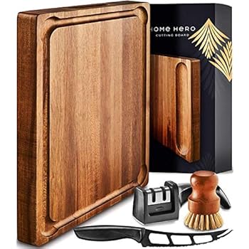 Large Wood Cutting Board with Handle - Butcher Block Cutting Board Wood Large Wooden Cutting Board Reversible Acacia Cutting Board Wood Cutting Boards for Kitchen Large Cheese Board Charcuterie Board