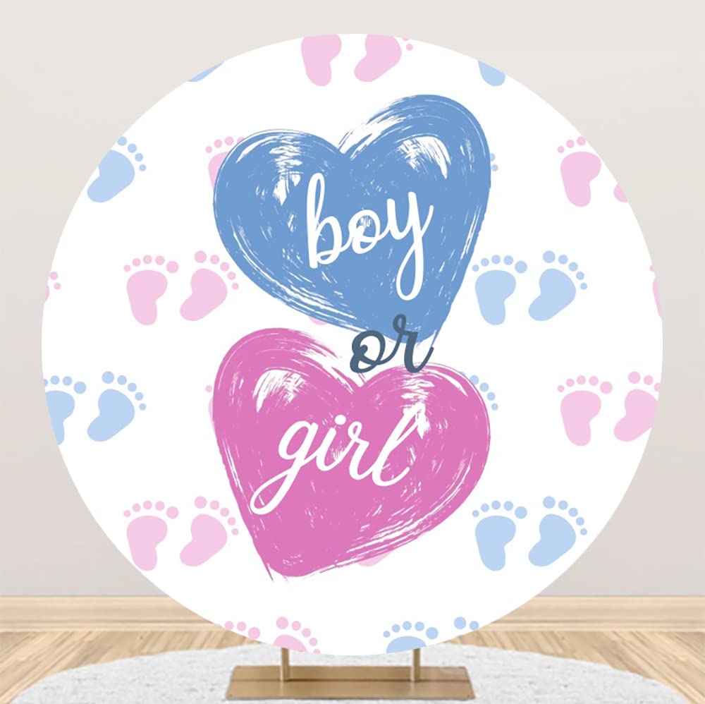 200 cm Round Background Boy or Girl - Gender Reveal Christening Party Photography Circle Cover Blue Pink Cute Baby Footprints