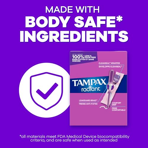 TAMPAX RADIANT TAMPONS WITH LEAKGUARD BRAID, SUPER PLUS ABSORBENCY, UNSCENTED, 28 COUNT X 3 PACK (84 COUNT TOTAL)