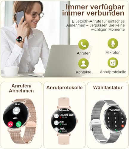 ESFOE Reloj Inteligente Mujer,1.43" AMOLED Smartwatch Mujer con Llamadas/24H Sueño/Pulsómetro/SpO2,Función Femenina 120 Modos Deportivos IP68 Pulsera Actividad Calorías Podómetro Android iOS Oro Rosa