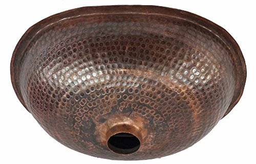 Egypt gift shops SMALL Handcrafted Fire Patina Textured Oval Hammered Copper Sink Kitchen Powder Room Modification - Thumbnail 2