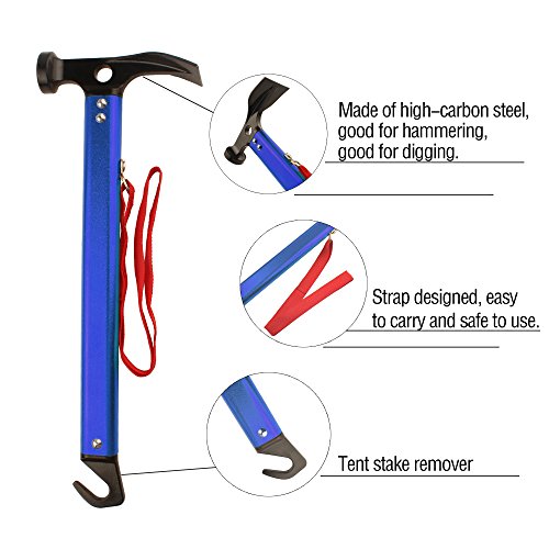 Yoport Aluminum Tent Hammer with Tent Stake Remover, Lightweight & Portable for Outdoor Camping Hammer Tent Nail Hammer or Stake Puller(Blue)