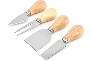 4 Pcs Cheese Knife Set RUIFUNETEK Stainless Steel Wood Handle Cheeses Knife, Cheese&Shovel, Cheese- Fork, CheeseBlock Knife, 
