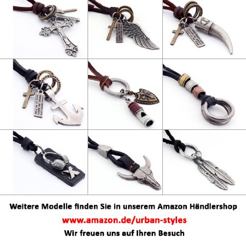 DonDon Herren Lederhalskette schwarz mit zwei Feder Anhängern in einem schwarzen Schmuckbeutel – Bild 5