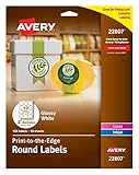 Avery Easy Peel Permanent Print-To-The-Edge Round Labels, Laser/InkJet, 2-Inch, Glossy White, Pack of 120 labels (22807)