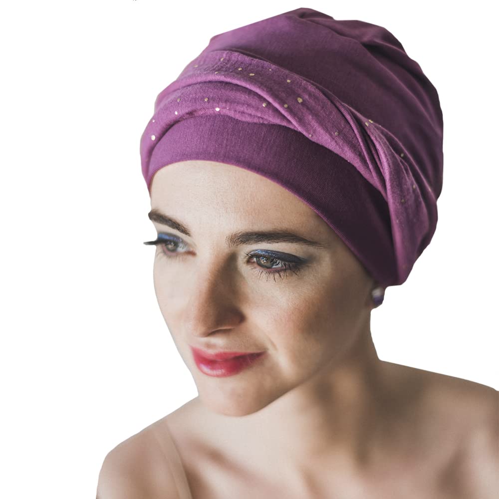 CAREBELL Elegance Malva Gold Bamboo Chemo Turban for Hair Loss Headwear