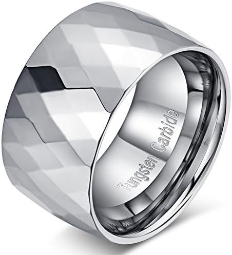 Men Silver 12mm Tungsten Carbide Ring Wedding Engagement Promise Band Prismatic High Polished Comfort Fit Size 10.5