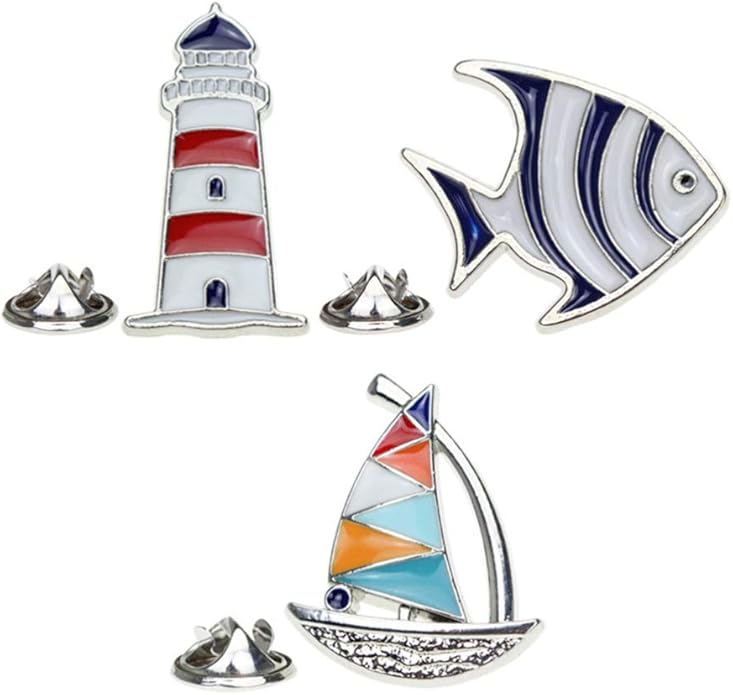 PRETYZOOM Nautische Anstecknadeln - 3-teiliges Set Mit Fisch, Segelboot Und Leuchtturm