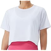 THE GYM PEOPLE Women's Workout Crop Top T-Shirt Short Sleeve Boxy Yoga Running Cropped Basic Tee