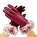 Cozy Design Women's PU Leather Screen Touch Gloves with Faux Cony Hair Cuffs