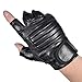 KUYOMENS Men's Holes Design Cycling Sports Black Half Finger Genuine Leather Gloves