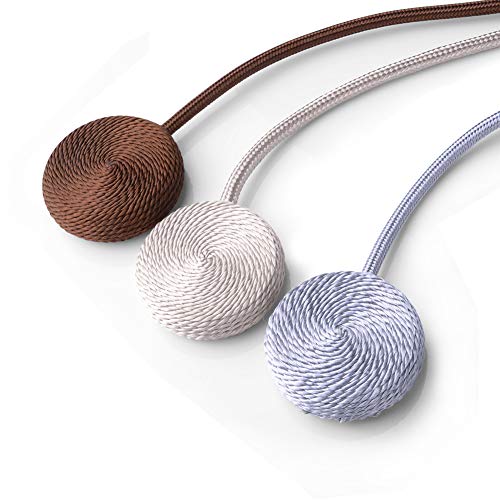 Elitlife Curtain Tiebacks Magnetic,The Most Convenient Drape Tie Backs,Decorative Rope Holdbacks/Holder for Window Sheer and Blackout Panels,Set of 2,Brown - Thumbnail 5