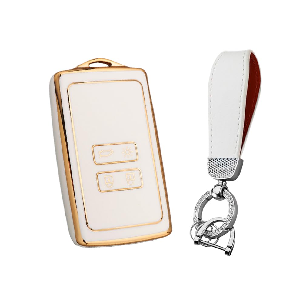 HIBEYO Smart Key Case Fits Renault Soft TPU Protective Cover Car Key Case Card for Renault Koleos Kadjar Megane (Keyless Go Only) Key Fob Remote Control Key Box White