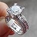 Newshe Jewellery Round Pink Cz 925 Sterling Silver Wedding Band Engagement Ring Sets Size 5-12