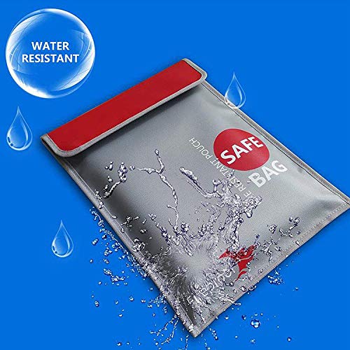 Fireproof Money Safe Document Bag 15" x 11" Non-Itchy Silicone Coated Fire Resistant Waterproof Money Bag Safe Storage for Money, Documents, Jewelry and Passport