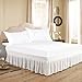 Bedding Overseas Three Fabric Sides Wrap Around Elastic Solid Bed Skirt, Easy On/Easy Off Dust Ruffled Bed Skirts 14 Inch Tailored Drop (White Queen )