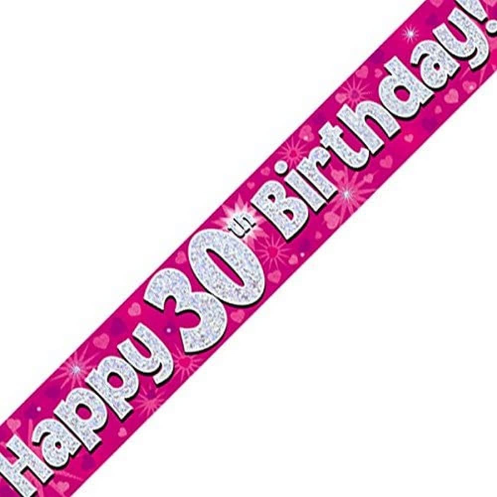 9ft Banner Happy 30th Birthday Pink Holographic