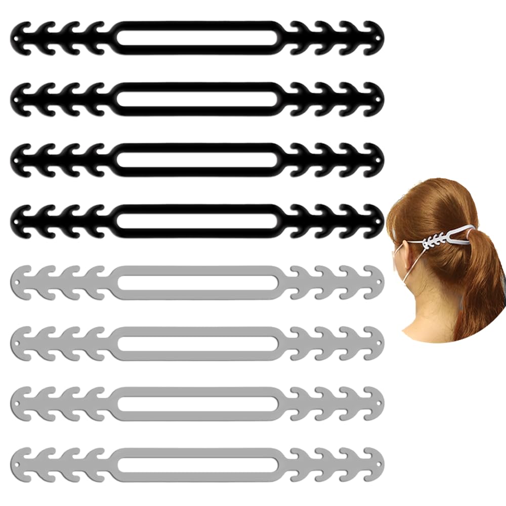 8 PCS Mask Extension Strap Ear Strap Hook Adjustable Anti-Slip Ear Grips Band Extender Ear Protector for Girls,Women, Adults and Children(Black*4,Grey*4)