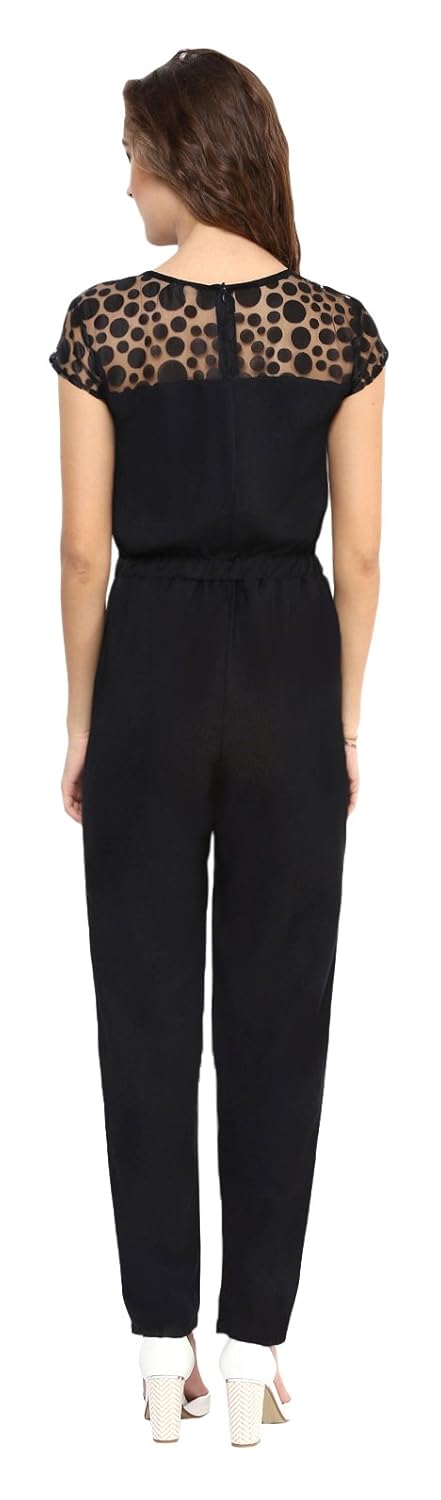 uptownie lite women's crepe polka jumpsuit (black)