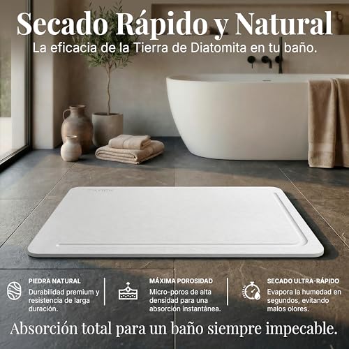ZAREK | Diatomite Natural Stone Bath Mat 60×39 | Quick Drying, Ultra Absorbent and Non-Slip | Antibacterial Diatomite Stone Mat | Ideal Mat for Shower and Bath Exit
