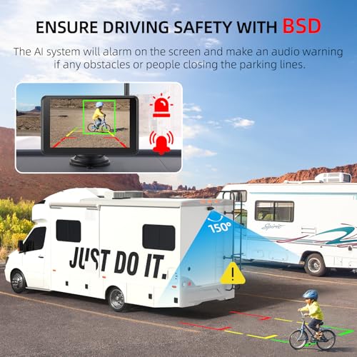 eRapta Magnetic Solar Wireless Backup Camera: HD1080P 5” Touchscreen Portable with DVR, BSD, 1-Min Install-Free IR Night Vision Hitch Backup Camera for Trailer/Truck/Small RV/Camper/Tractor