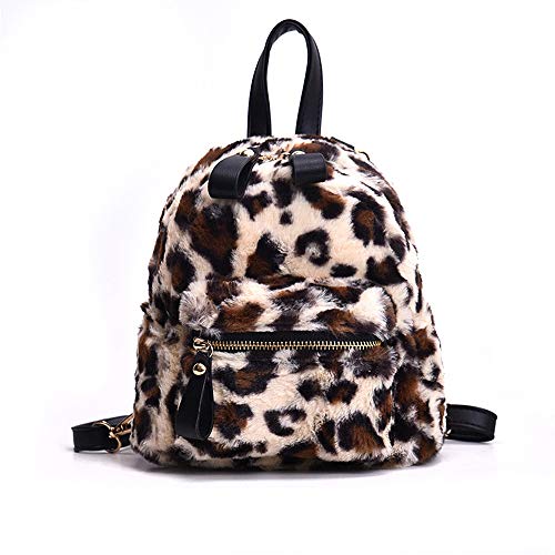 Ysmywm Women Leopard Print Faux Fur Backpacks School Bags Mini