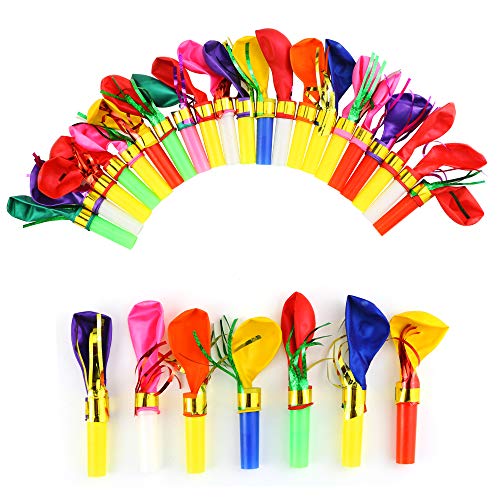 Neworkg 100pcs Multicolor Noisemakers Blowouts Party Horns with Balloons, Glitter Fringed Balloons Whistle, Party Whistles and Streamers, Bulk Toys, Birthday Party Favors, Party Accessory for Kids - Thumbnail 3
