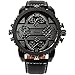 OULM Men's 3233 Aviator Military Analog Japanese Quartz Black Synthetic Leather Watch with Watch Box