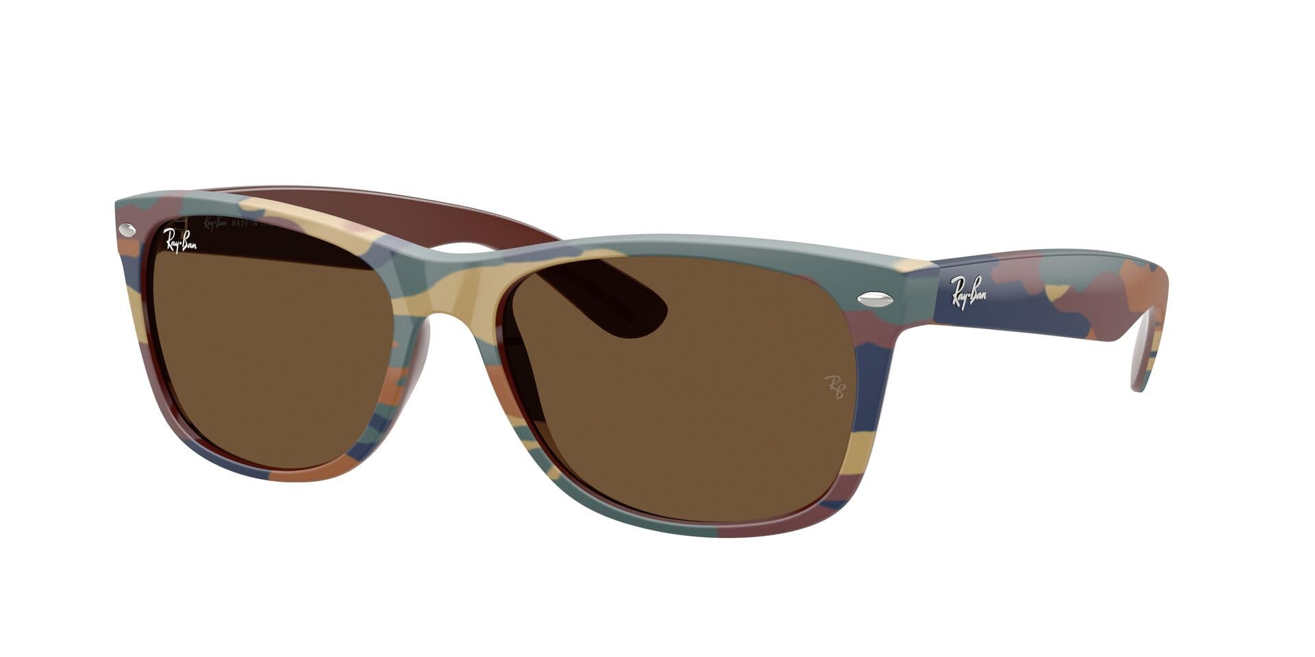 Ray-Ban RB2132 New Wayfarer Sunglasses, Brown With Blue Camo/Dark Brown, 55 mm Image