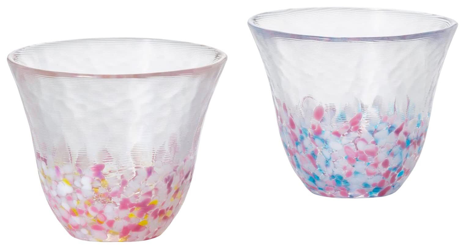 ADERIA Japanese Sake Glass Set of 2 Sake Cups Pink 4oz 120ml Blue 4oz 120ml Pair Glasses Cherry Blossom Made in Japan Handmade Drinking Glasses for Sake Tea Juice Water Dots Tsugaru Vidro Gift Box