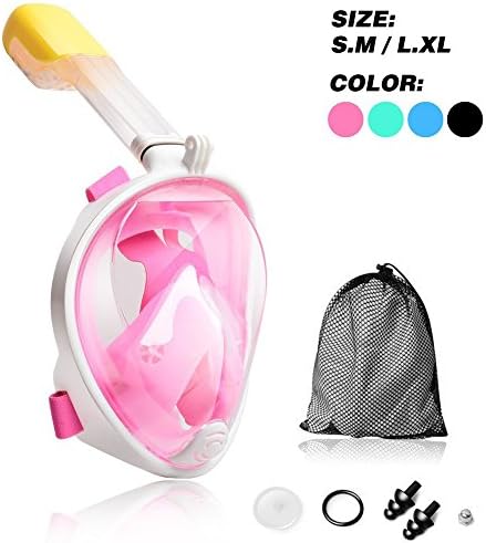 Seaview 180° GoPro Compatible Snorkel Mask- Panoramic Full Face Design. See More With Larger Viewing Area Than Traditional Masks. Prevents Gag Reflex with Tubeless Design (Pink, Small/Medium)