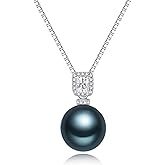 YAMI Pearl Necklace,11-12mm Round Tahitian/Akoya/Edison Cultured Pearl, 925 Sterling Silver Adjustable Chain (18-20IN), 5A Cubic Zirconia, Elegant Luxury Jewelry Gift for Women, Blue/Black/Purple