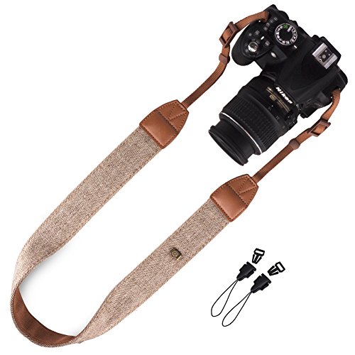 DSLR / SLR Camera Strap - Wolven Camera cotton canvas Neck Shoulder Belt Strap for Nikon Canon Samsung Pentax Sony Olympus Fujifilm Instax Polaroid Pringo - Brown