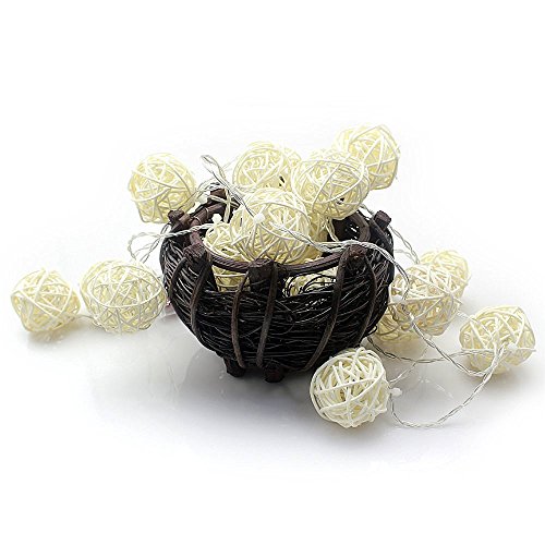 MOON LIGHT Globe Fairy String Lights, 2.5M/8.2ft 20 LEDs Sepak Takraw String Lamp Indoor and Outdoor Decoration for Garden Party Christmas Wedding Indoor Bedroom Wall as Photography Props (White)