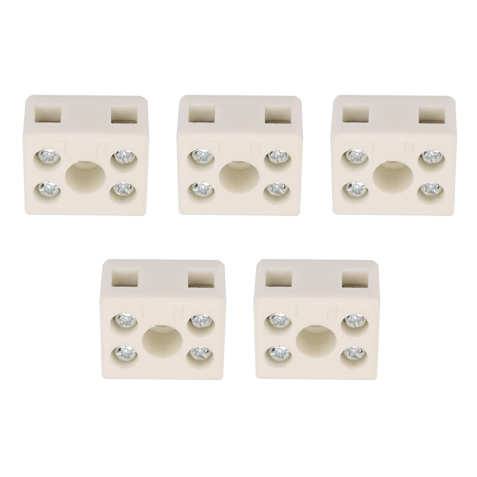 5 Pcs Ceramics Terminal Blocks, 2 Position 5 Hole High Temp Ceramic Wiring Block 250V 10A Insulation Porcelain Connectors Frequency Insulator Connector with Copper Contact for Electrical Wire Cable