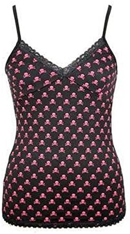 Phoenixx Rising Womens Red Skull And Crossbones Lace Trimmed Spaghetti Strap Vest Top Black - One Size