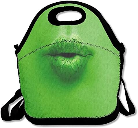 PengYou Sex Lip Green Pout Lunch Tote Bag Lunchbox With Adjustable Shoulder Strap For Work Kids Women Men