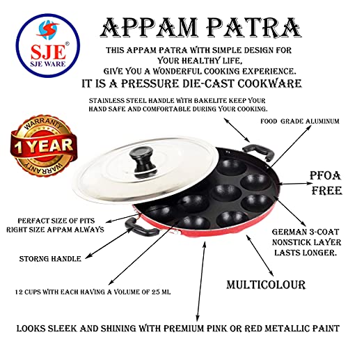 Sjeware Non Stick Appam Patra 12 Cavity with Stainless Steel Lid and Silicon Brush 2