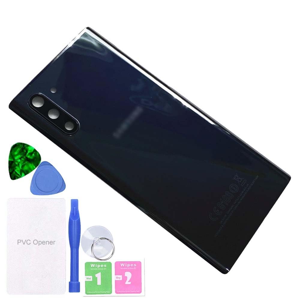 MovTEK Back Glass Replacement Rear Cover Genuine for Samsung Galaxy Note 10 N970F with Camera Lens and Repair Kit - Black