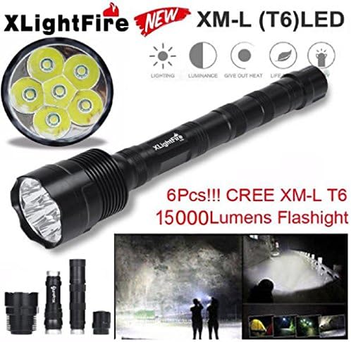Flashlight,Sumilulu XLightFire 20000 Lumens - Different CREE XML T6 5 Mode 18650 Super Bright LED Flashlight (15000 Lumen 6x CREE)