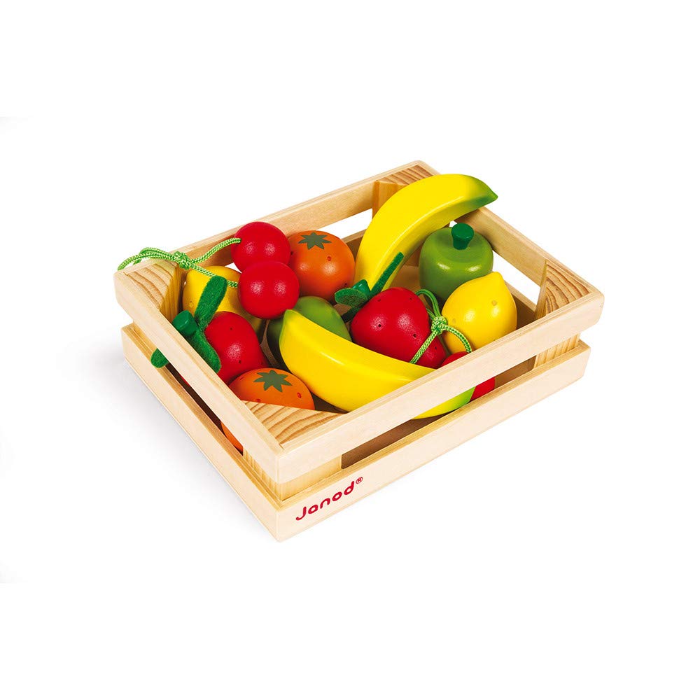 Janod - 12 Wooden Fruits Crate - Doll'S Tea Set, Kitchen Set, Merchant Accessories - Imitation Toy - from 3 Years Old, J05610