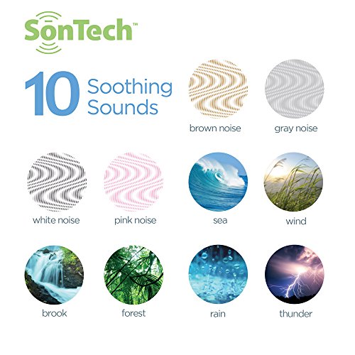 SonTech- White Noise Sound Machine - 10 Natural Soothing Sound Tracks - Multiple Timer Settings - Battery or Adapter Charging Options