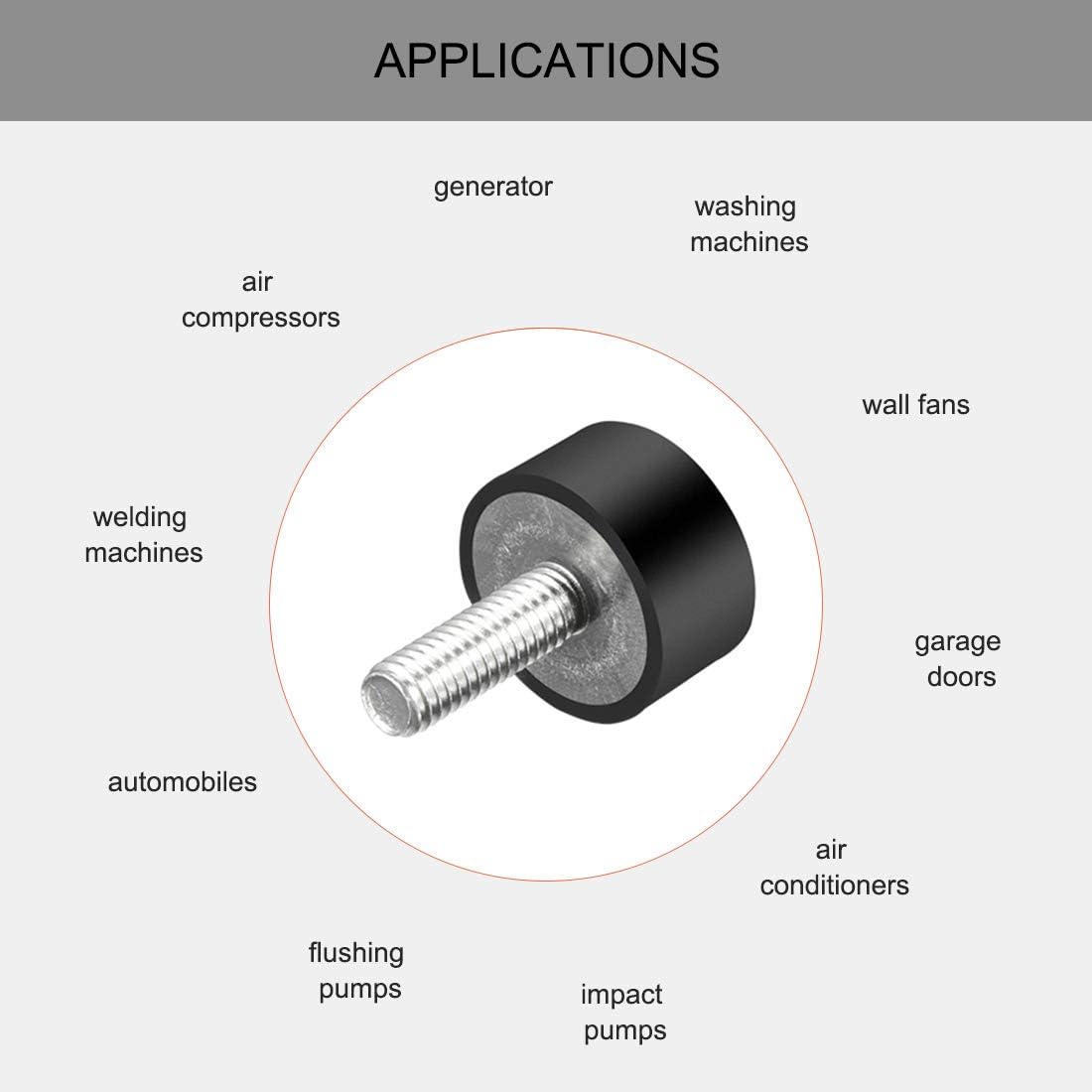 sourcing map M6 Thread Rubber Mounts,Vibration Isolators,Cylindrical Shock Absorber with Studs 20mm x 10mm 8pcs - Image 5
